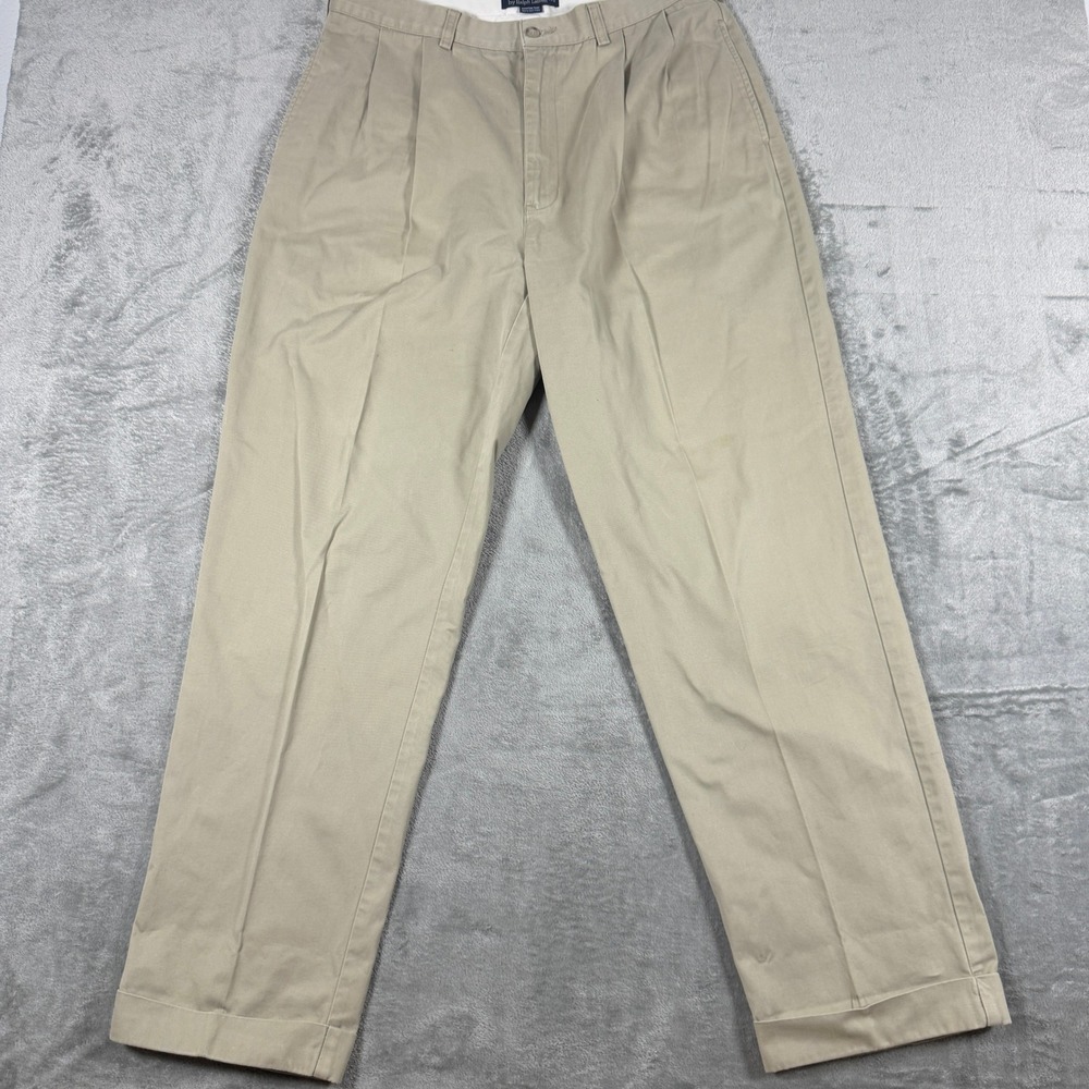 VTG Polo Ralph Lauren Mens 36x32 Hammond Pant Khaki Tan Pleated Cuffed Chinos